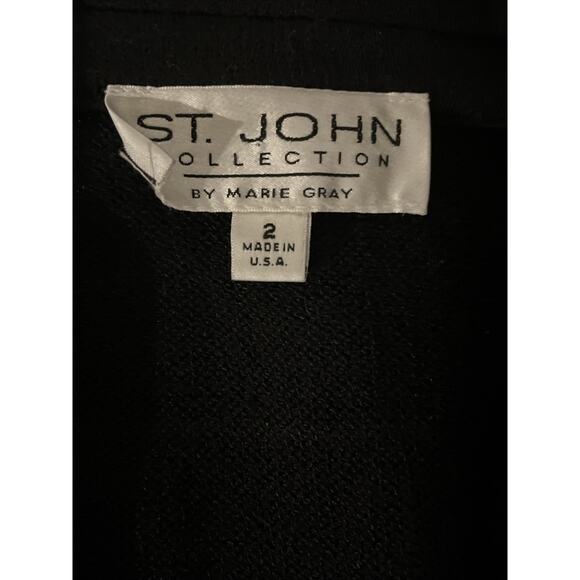 Vtg St John Santana Knit Black Jacket White Piping Crochet Hem Buttons Sz 2 - Picture 12 of 12